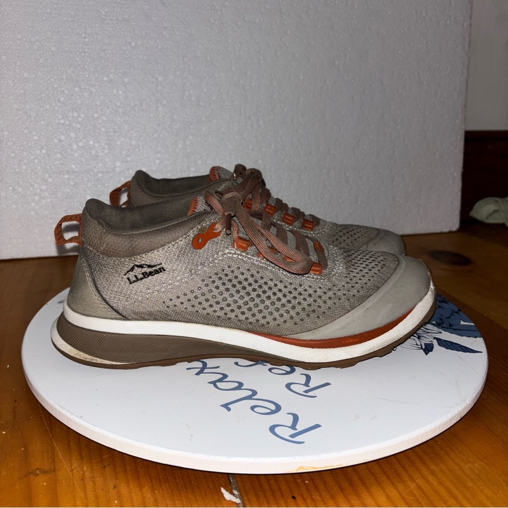 L.L.Bean Taupe Orange Walking Sneakers Size 7.5